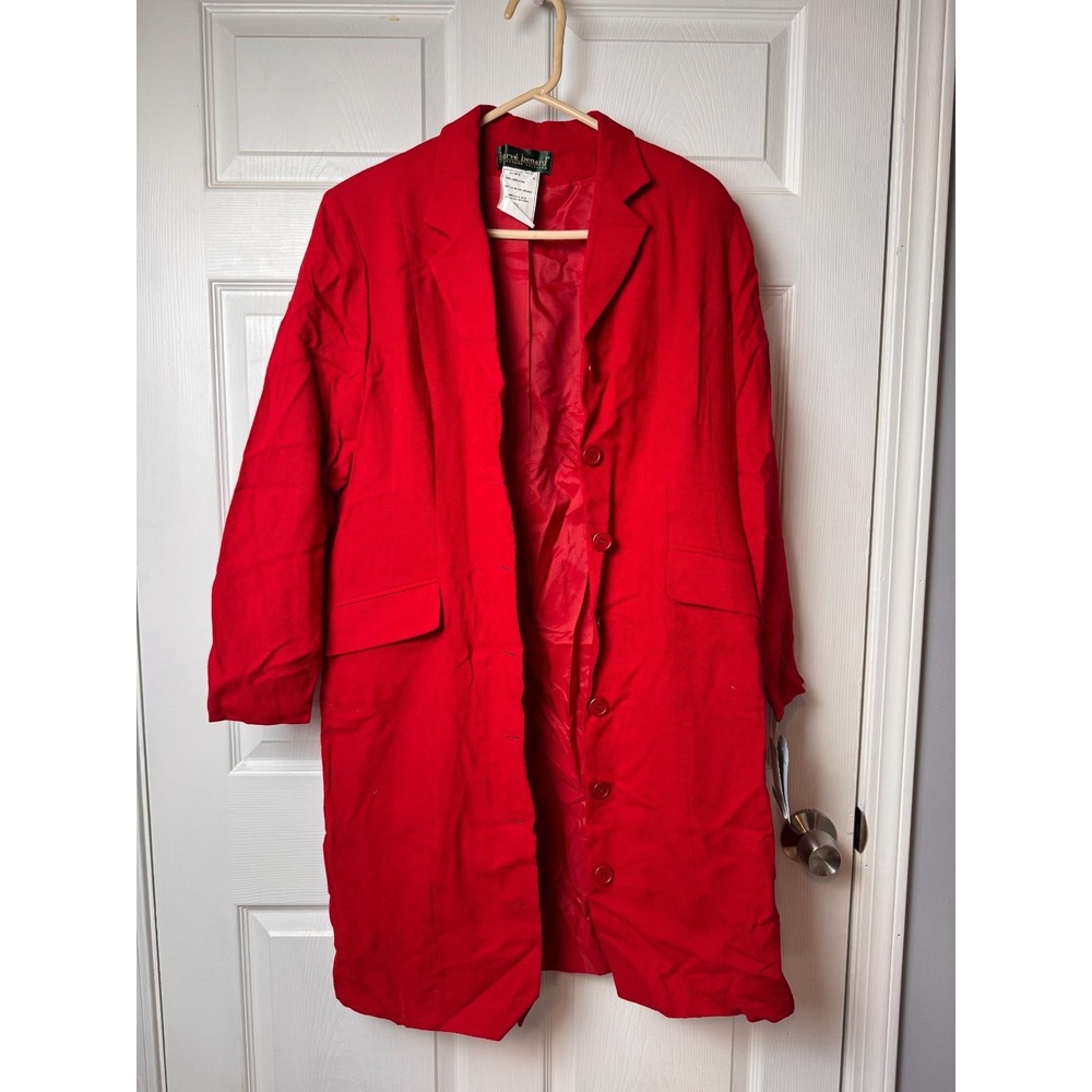 Harve Benard Red 100% Wool Button Up Long Coat Women 16- NWT